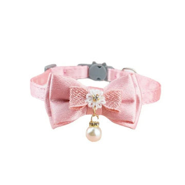 Pet Collar Pink Lace Bow Hanging Bead Cat Choker Bell