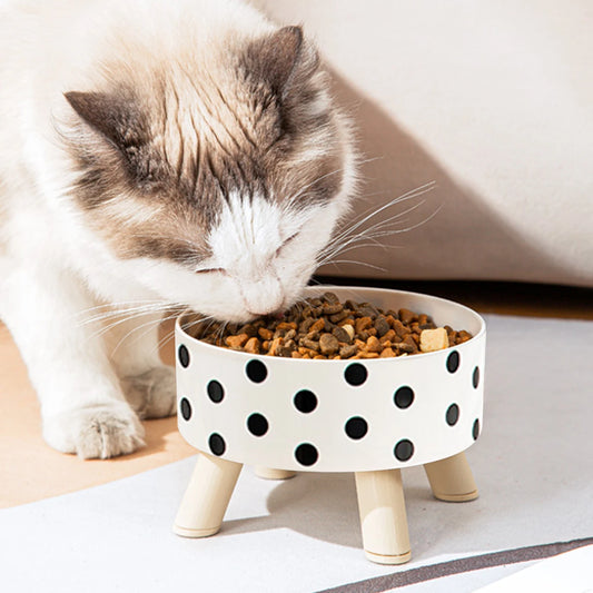 1Pc Black And White Polka Dot Checkerboard Pattern Cat Bowl