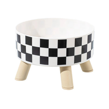 1Pc Black And White Polka Dot Checkerboard Pattern Cat Bowl